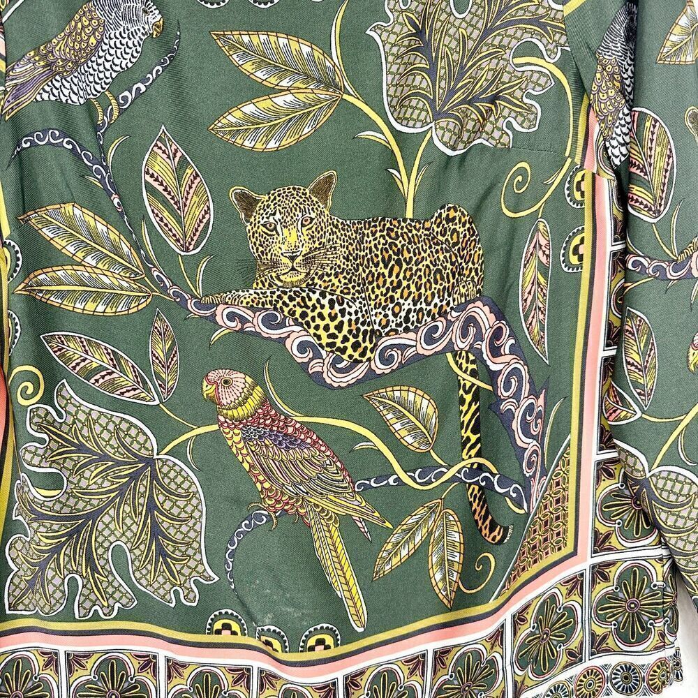 J. Crew Ornate Jungle Drapey Boatneck Top Size XS Long Sleeve Jaguar Bird - Picture 3 of 7